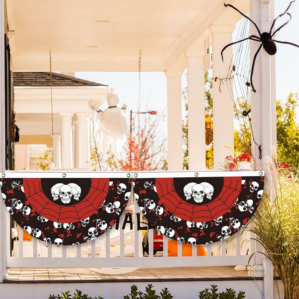 Polyester Halloween Fan Flag Decorative Ghost Pumpkin Bunting Flag for Home