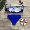 Zweiteiliger Badeanzug Damen Bügel Gepolstert Push-Up Split Bikini Set Einfarbig BH Blumendruck Hohe Taille Strings Badeanzug