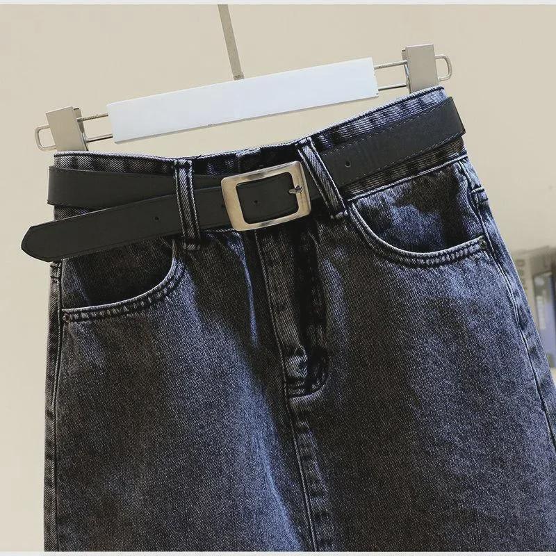 Black & Gray High-Waist A-Line Denim Mini Skirt - Korean Style, Summer Trend