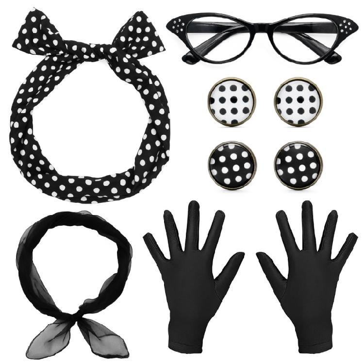 Comfortable Roleplay Essentials Kit With 1950s Inspired Hair Accessory Earrings And Decorative Eyewear