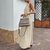 Khaki Hanging Neck Cotton Linen Dress, Loose Vest Skirt, Long Skirt For Women