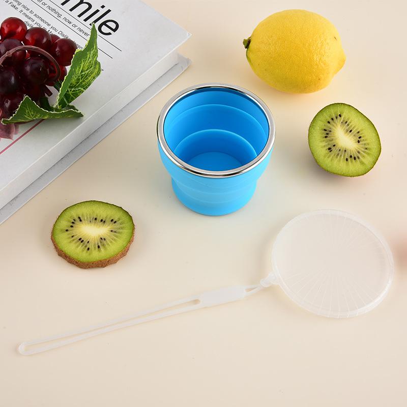 New Portable Silicone Folding Water Cup Outdoor Heat Resistant Telescopic Collapsible Foldable Mug With Lid For Travel Camping