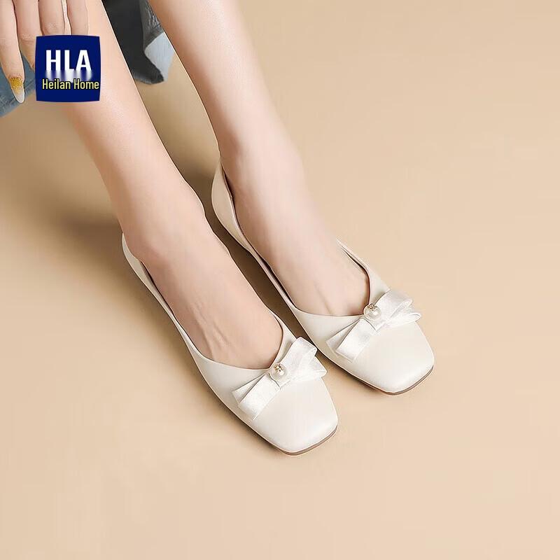HLA Women s Elegant Pearl Bow Slip-on Flats 38