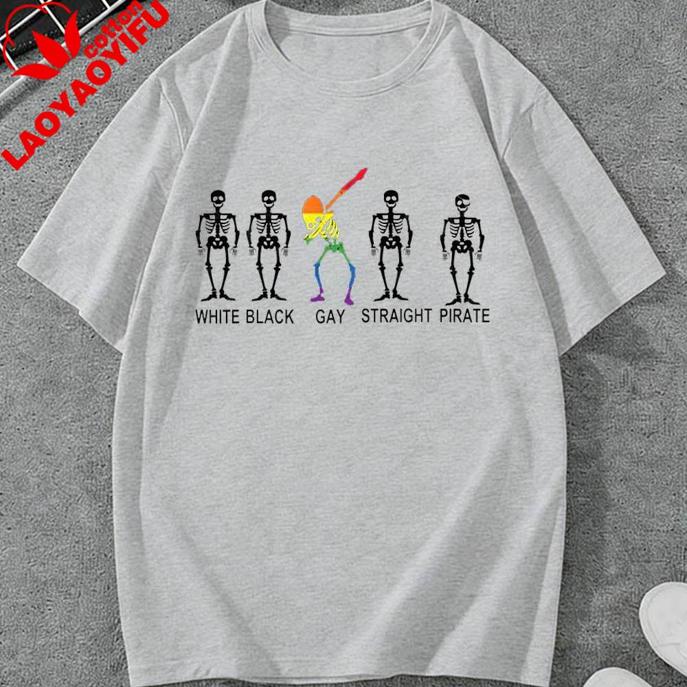 LGBT Funny Skeleton Pirate T Shirt Unisex White Short Sleeve Casual Graphic Tee Summer Streetwear Tops Harajuku Graphic T Shirts