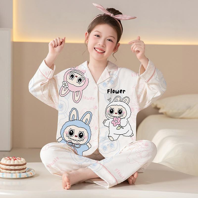 Girls Cotton Pajama Set Long Sleeve Hoodie Style Sleepwear Kids 8-14 Years Winter Home Wear