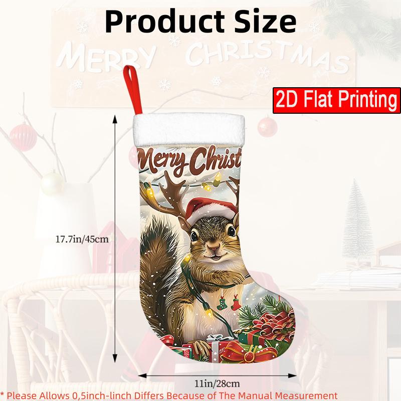 Christmas Decoration Fireplace Hanging Stocking A Single Piece Featuring a Squirrel Design, Ideal for Decorating a Rusti