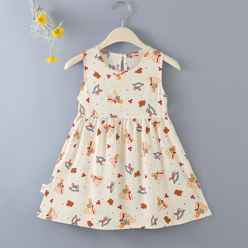 Girls' Floral Summer Princess Beach Dress, Cotton Silk Tank, A-line Skirt