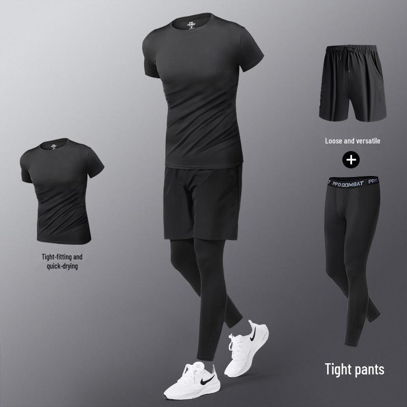 Men's Quick-Dry Sports Set: Gym Vest, Tight Long Sleeve, Morning Run & Cycling Suit
