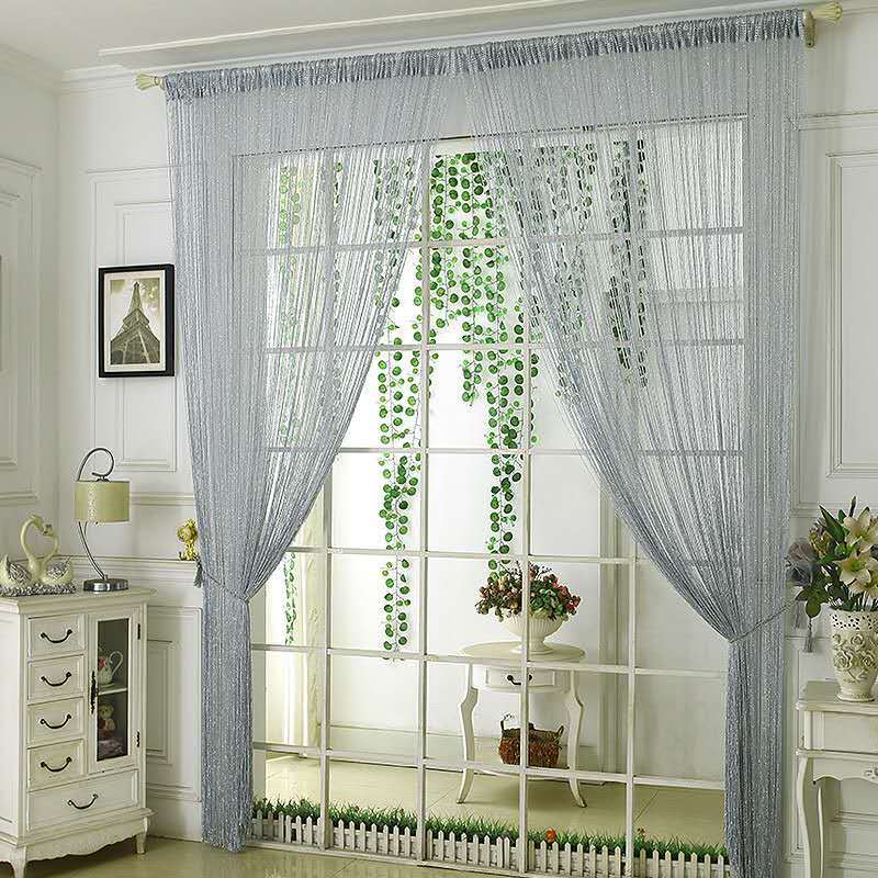 Cheaper Shiny Tassel Silver Line String Curtain 100x200cm Fashion Valance For Living Room Divider Wedding hotel Home Decoration