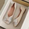 Модные туфли-балетки из микрофибры для женщин, с бриллиантами и бантом, женские лоферы на плоской подошве, офисные мокасины с квадратным носком для женщин
