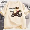Christ auf einem Motorrad T-Shirt Lustig Religiös Herr Jesus Kirchengruppe Ostern T-Shirt Unisex Damen Baumwolle Kurzarm T-Shirt