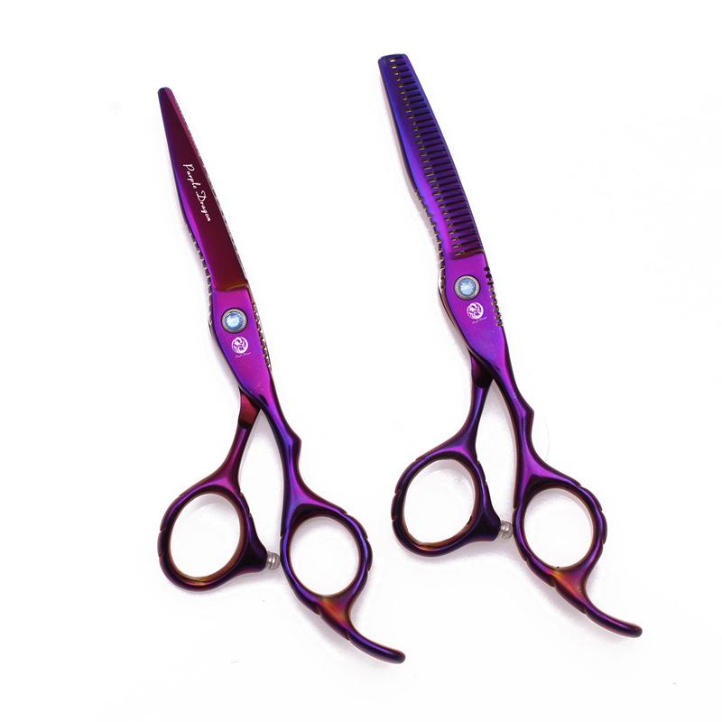 Purple Dragon 6" Barber & Thinning Scissors Set - Straight Shears for Adult Hairdressing