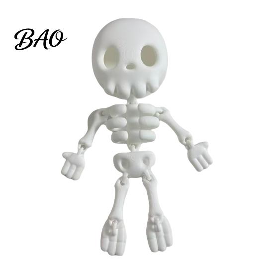 White Metallic Decor 3D Printed Cute Skeleton Figurine, Articulated Halloween Decor, Skull Ornaments Set Ornament with Movable Joints for Desktop Home