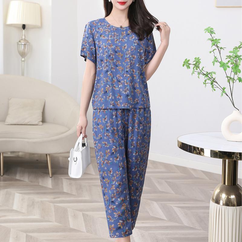 Dámská dvoudílná sada pro větší velikosti, letní vintage oblečení, volné ležérní kalhoty