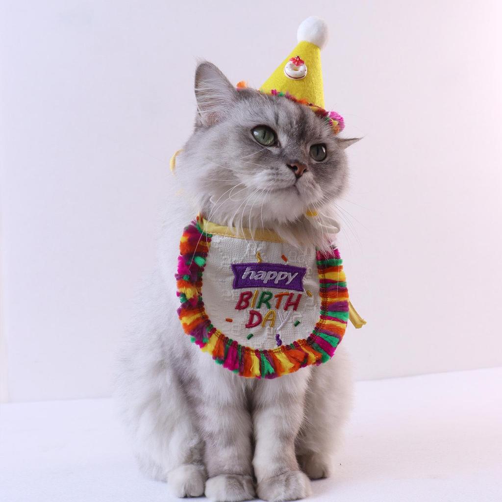 Colorful Tassel Pet Bib Set: Birthday Triangle Scarf for Cats & Dogs