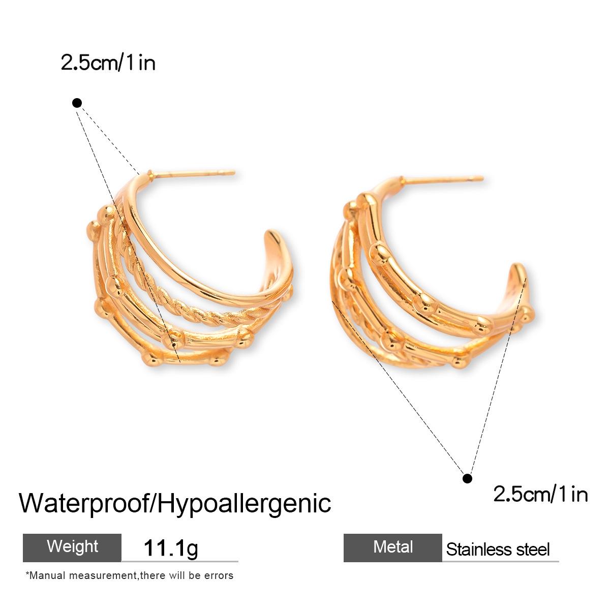 

Chic Multi-Layer C-Shaped Stainless Steel Earrings - Versatile, Stylish, High-End Design золотий