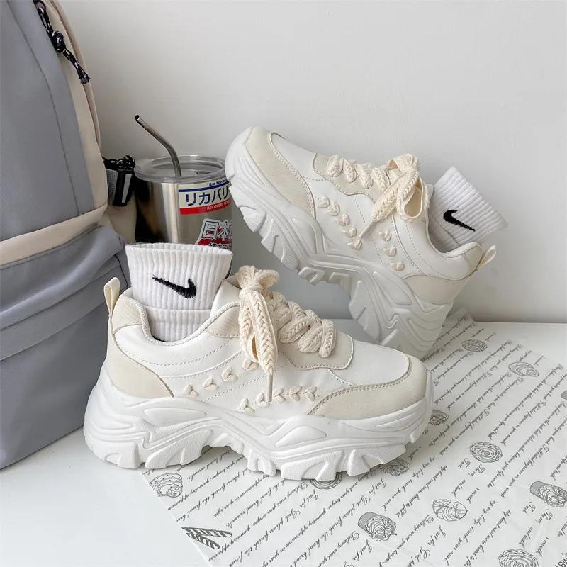 Women's Autumn Running Shoes 2025 New Fashion Platform Lace Up Vulcanize Shoes Wedges Anti Slip Ladies Sneakers Tenis De Mujer