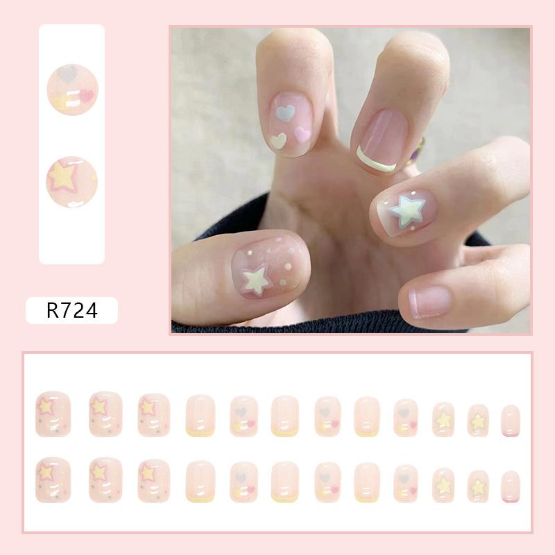 24 Pcs Love Sweet Girl Temperament Nail Art ins Minimalist Style White Fake Nails No Carving and Grinding Finished Products Wear Nail