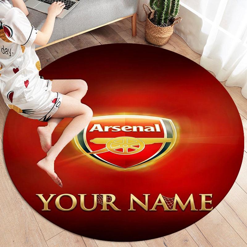 Arsenal F Benutzerdefinierter Name Runder Teppich, Teppich für Wohnzimmer Schlafzimmer Sofa Spielzimmer Dekoration, Rutschfeste Fußmatte