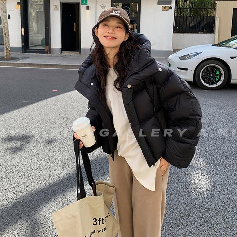 Coffee Down Cotton Clothes Women's Winter Loose Bf Cotton Clothes Short Thickened Student Hooded Jacket