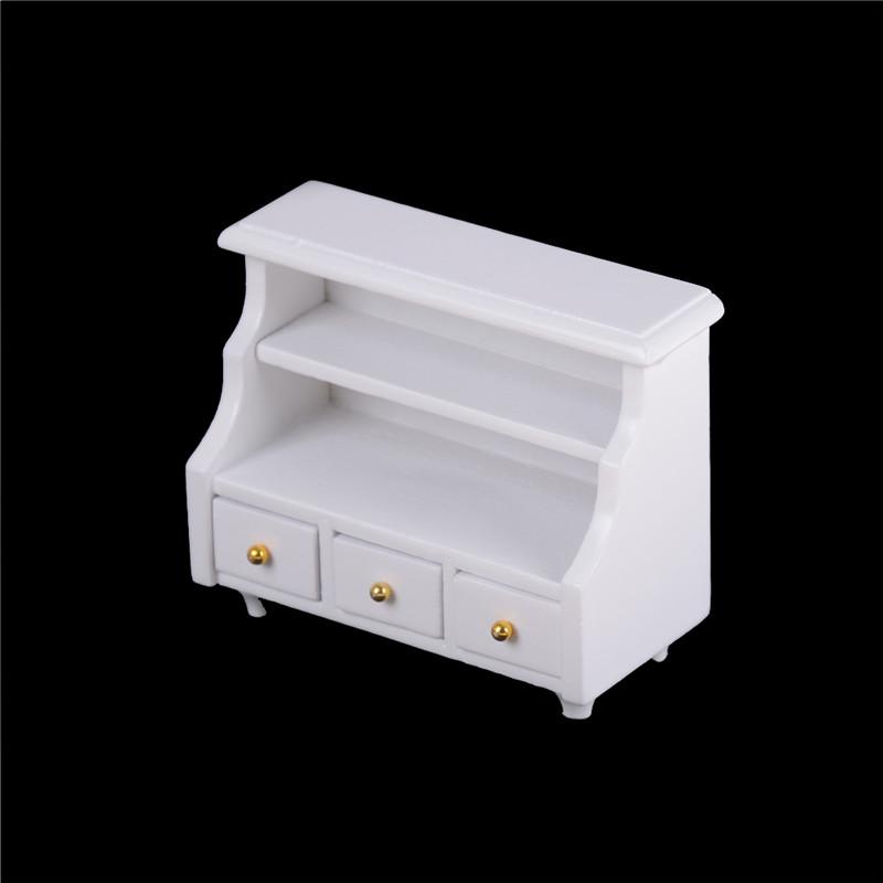 Dollhouse Miniature Furniture White Wooden Cabinet Cupboard For 1:12 Dollhouse