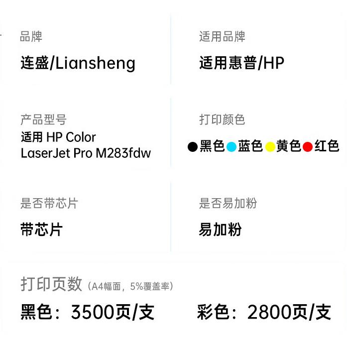 Liansheng Compatible HP M283fdw Toner Cartridge for HP Color LaserJet Pro MFP M283fdw, Four-Color Set with Chip, Ready To Use