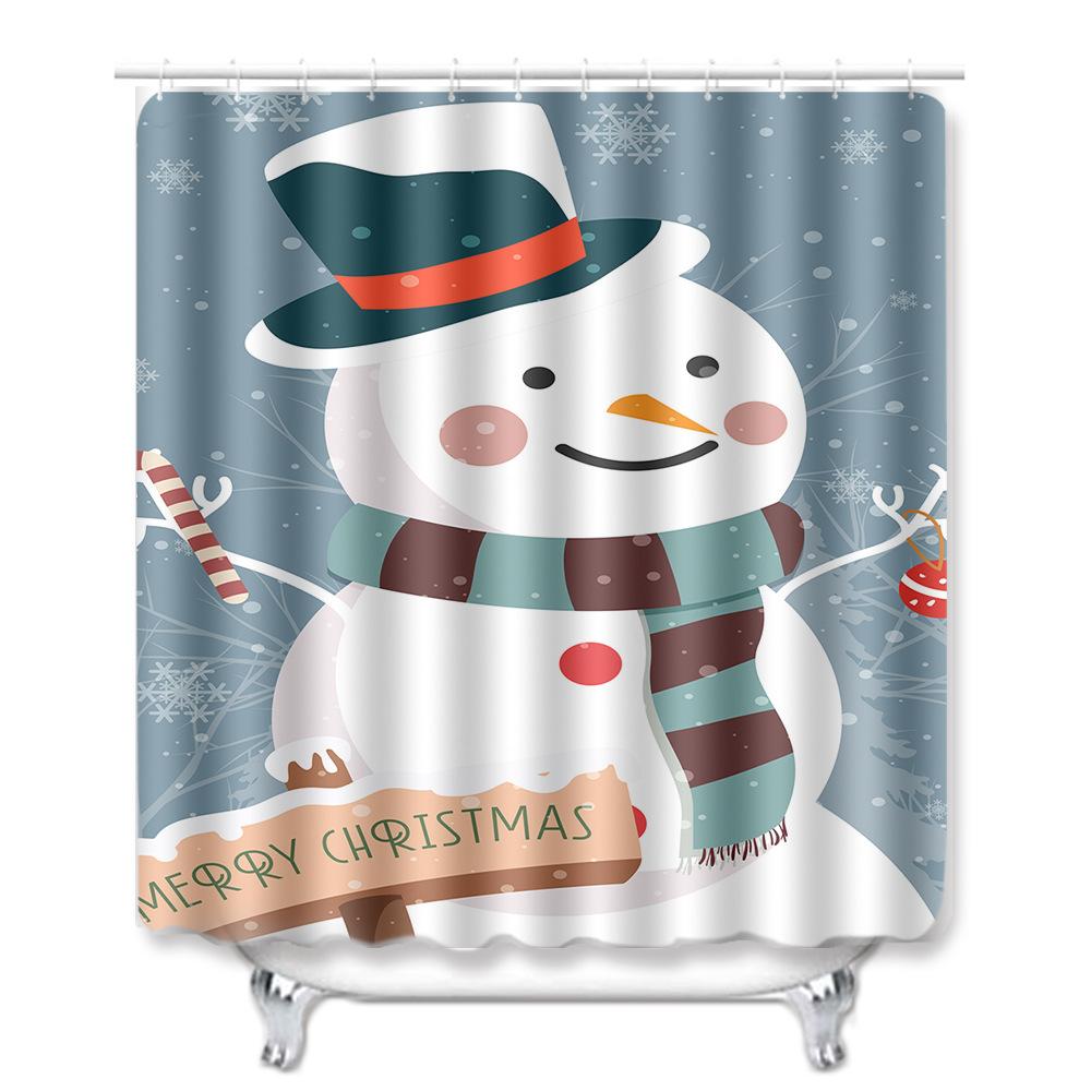 Christmas Home Door Mat Bathroom Toilet Shower Curtain Four-Piece Floor Mat Bedroom Absorbent Carpet