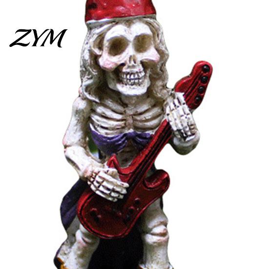 Weather Resistant Yard Art Halloween Skeleton Gnome Musician Resin Figurine, Hand-Painted Gothic Statue with Guitar Collectible Musical Statues