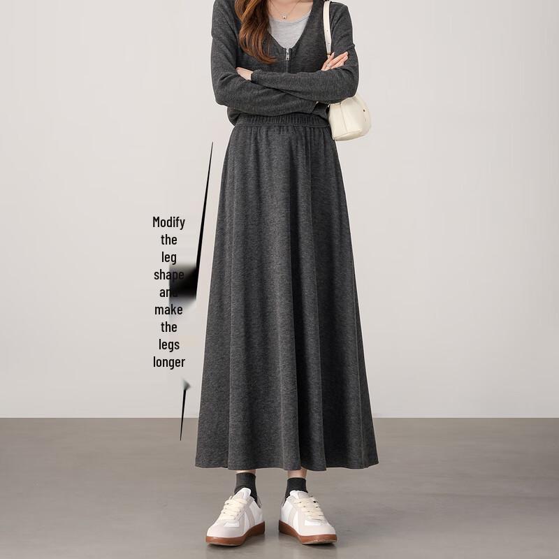 Handu Yishe Elegant Soft Knit A-Line Midi Skirt L