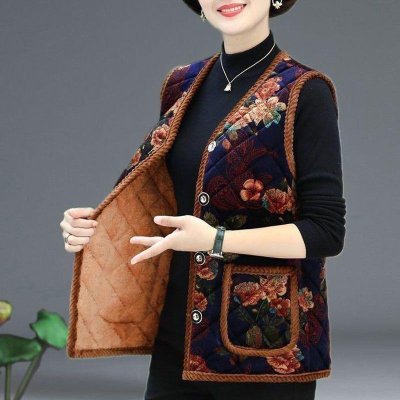 Mom's velvet warm ultrasonic vest medium and old women's clothing autumn and winter clothing fashion vest jacket top women