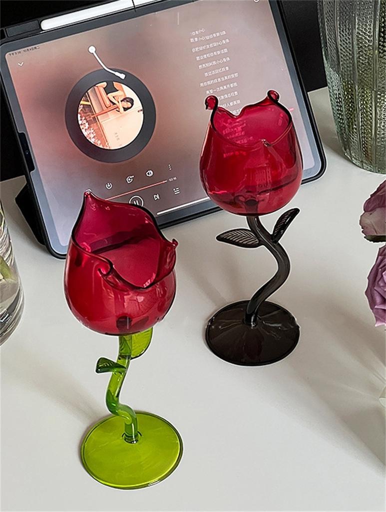 French Romantic Elegant Ins Micro Roll Rose Tall Glass Home Single-layer Red Wine Glass Modern Simple Champagne Cocktail Glasses