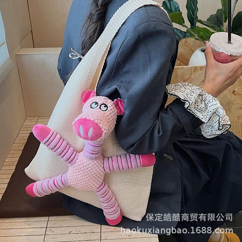 Lazy Wind Big Bag Women's 2025 New Trendy Fashion Knitted Shoulder Bag Large Capacity Commuter Tote Bag