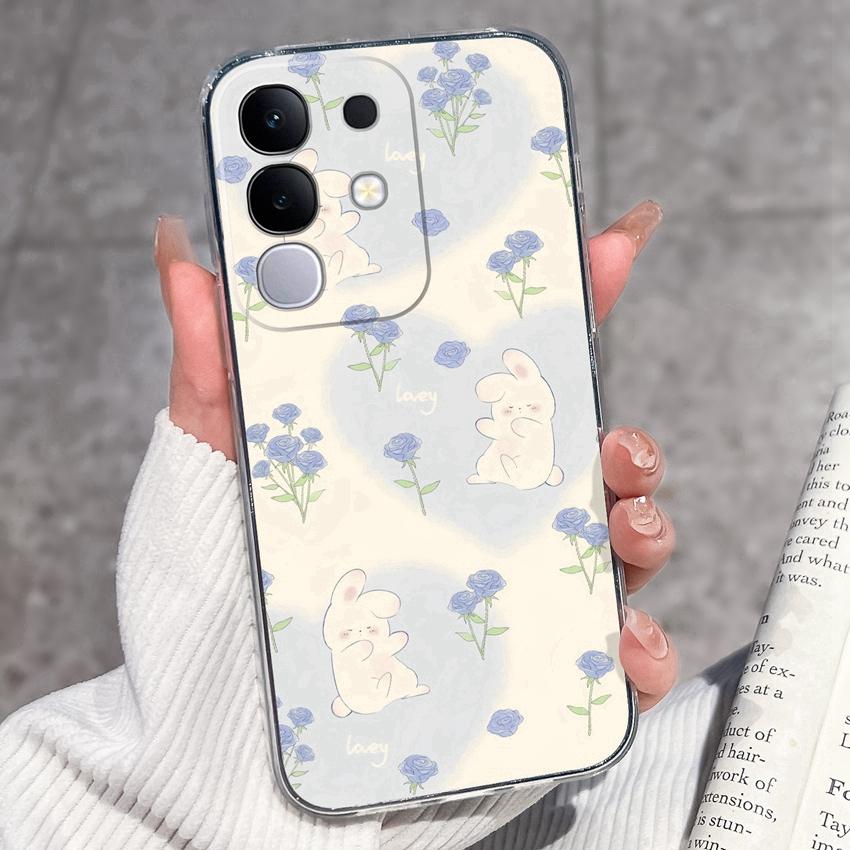 Shockproof Silicone Phone Cases For Vivo Y29 Y29s Y28 Y27 Y27t Y22 Y22s Y21 Y21e Y21s Y20 Y20i Beautiful Lavender Pattern Clear Covers For Vivo Casing