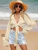 Long-Sleeve Bamboo Cotton Beach Cover-Up with Front Tie for Women