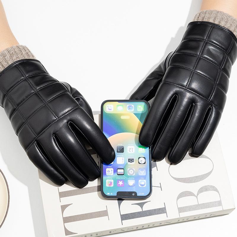 Winter Genuine Leather Gloves with Long Checkered Patterns Are Popular In Europe and America. They Are Windproof and Warm for Driving and Cycling