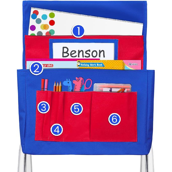 Godery Chairback Buddy Pocket Chart,Storage Canvas Seatback Stuff Storage Pocket - Home, Classroom, Group Team Organizers for Child (Red)
