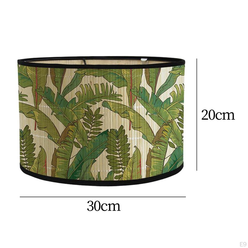 Bamboo E27 Lamp Shade with Leaves Pattern Accessory 11.8x7.8inch Farmhouse Cover for Bedrooms