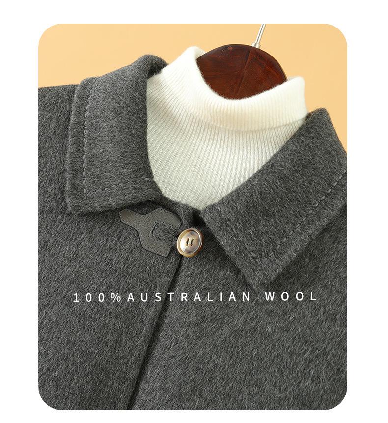 Hepburn Style Women's Double-Faced Wool Coat - Mid-Length, Loose Fit, Autumn/Winter Korean Suit Collar