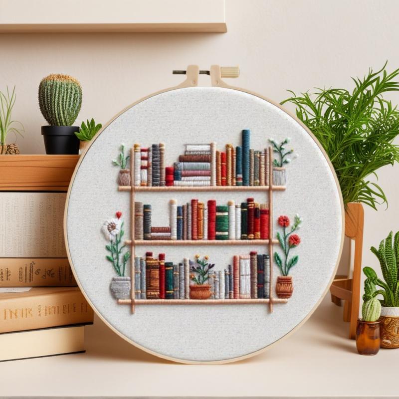1Pc DIY Embroidery Starter Kit Cross Stitch Kits for Beginners Bookshelf Pattern