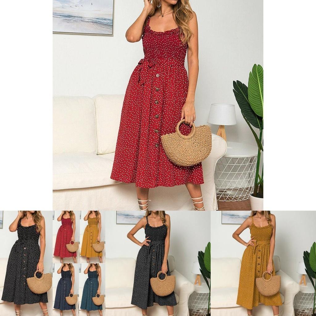 Polka Dot Print Princess Dress With Ruffle Trim Spaghetti Straps