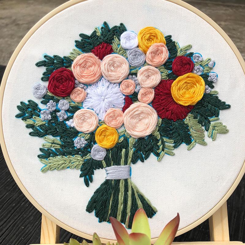 1 European-style 3D Floral DIY Embroidery Fabric Kit