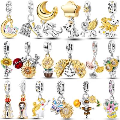 Fit Original Bracelet Golden Color Charms Beads Copper Pyramid Sunflower Cat Moon Star Dangle Diy Jewelry