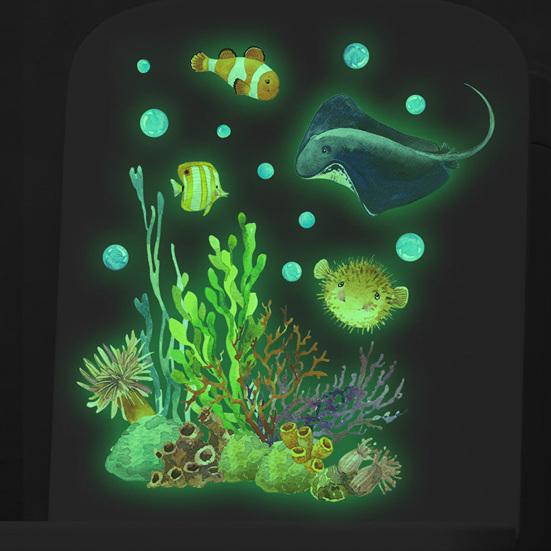 Glow In The Dark Toilet Sticker Under The Sea Toilet Seat Cover Sticker Sea Life Animals Removable Waterproof Peel