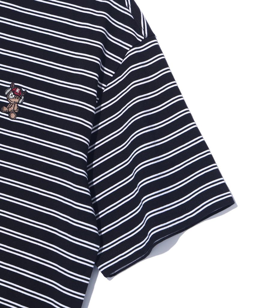 RAYFIKERS Striped Embroidered Short Sleeve Mq2Tu276_Black