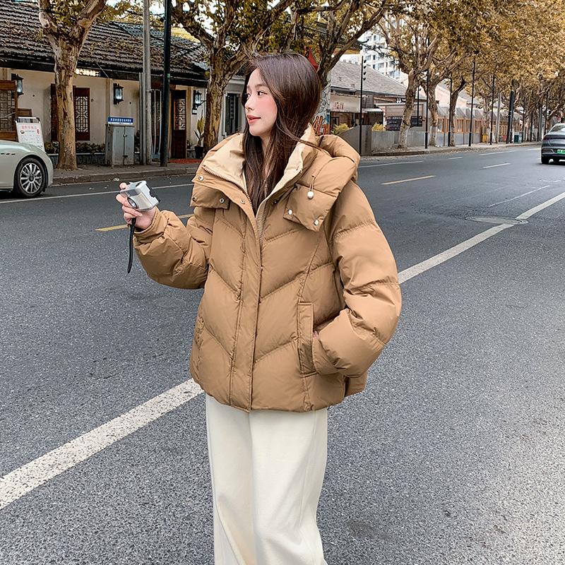 Daunenjacke Damen kurze Kapuze Winter 2024 neuer Kokon koreanische Version loser kleiner Mantel