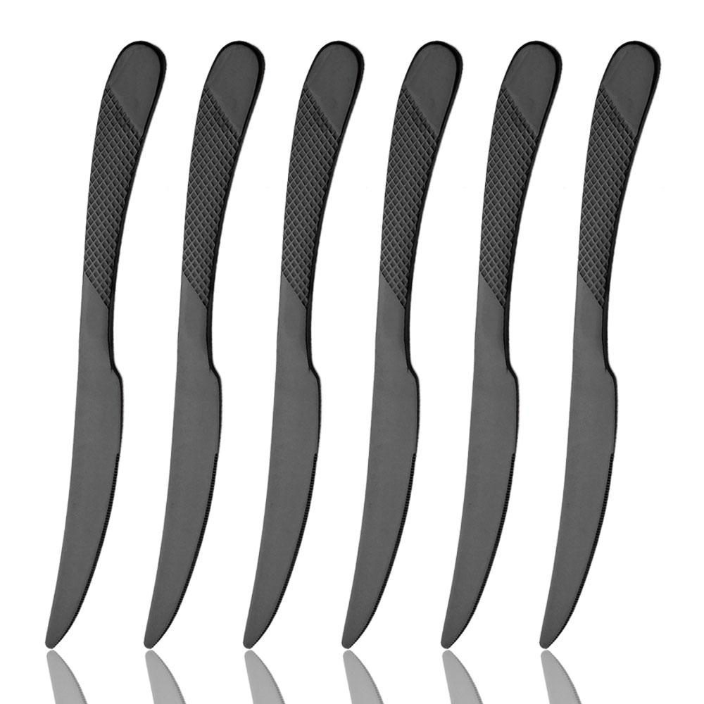 Jankng 6 buc. Cuțite de friptură Wenstern aurii Set de tacâmuri Set de veselă din oțel inoxidabil Cuțite ascuțite pentru cină Ustensile Tacâmuri