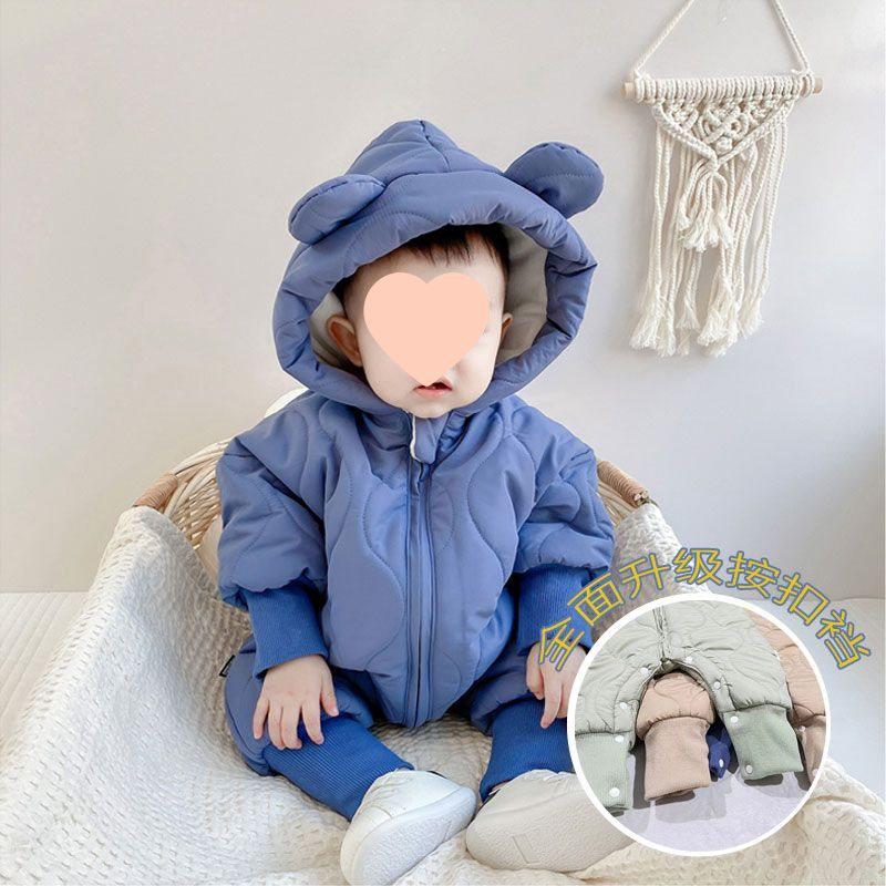 

Unisex Winter Fleece-Lined Cotton Baby Onesie - Korean Style for Newborns 66 cm