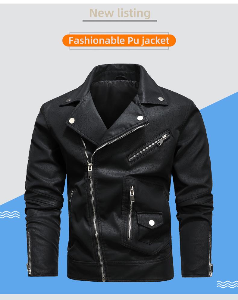 Modna Męska Skórzana Kurtka Motocyklowa w Dużym Rozmiarze z Wieloma Zamkami i Dużym Klapą