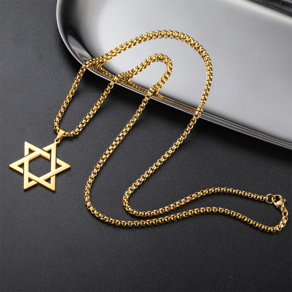  Star of David Necklace Stainless Steel Box Chain Classic Hexagram Six-pointed Star Pendant Chain for Men Jewish Jewelry