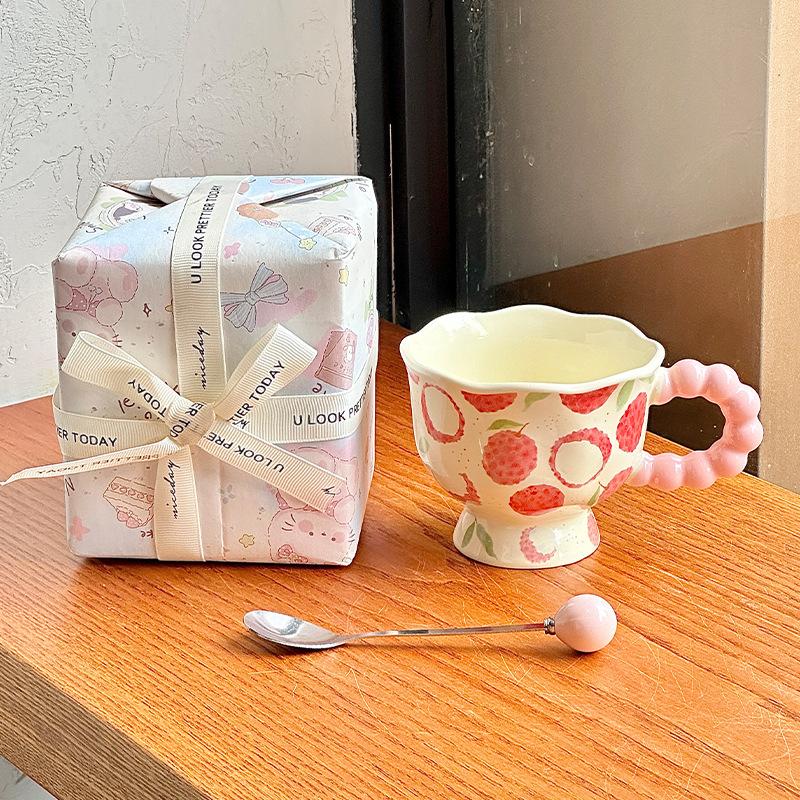 High Value Design Ceramic Mug Cute Fruit Cup Gift Box Girls Coffee Breakfast Cup Birthday Gift